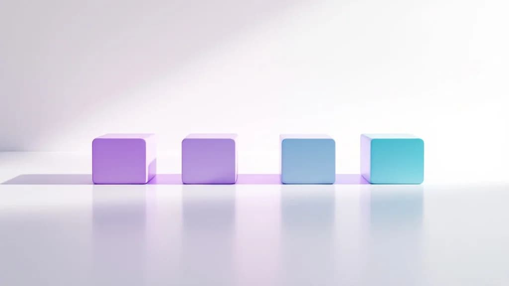 Quatre blocs espacés sur une surface claire, dégradés du violet au teal : des jours de présence répartis dans la semaine plutôt qu'accolés.