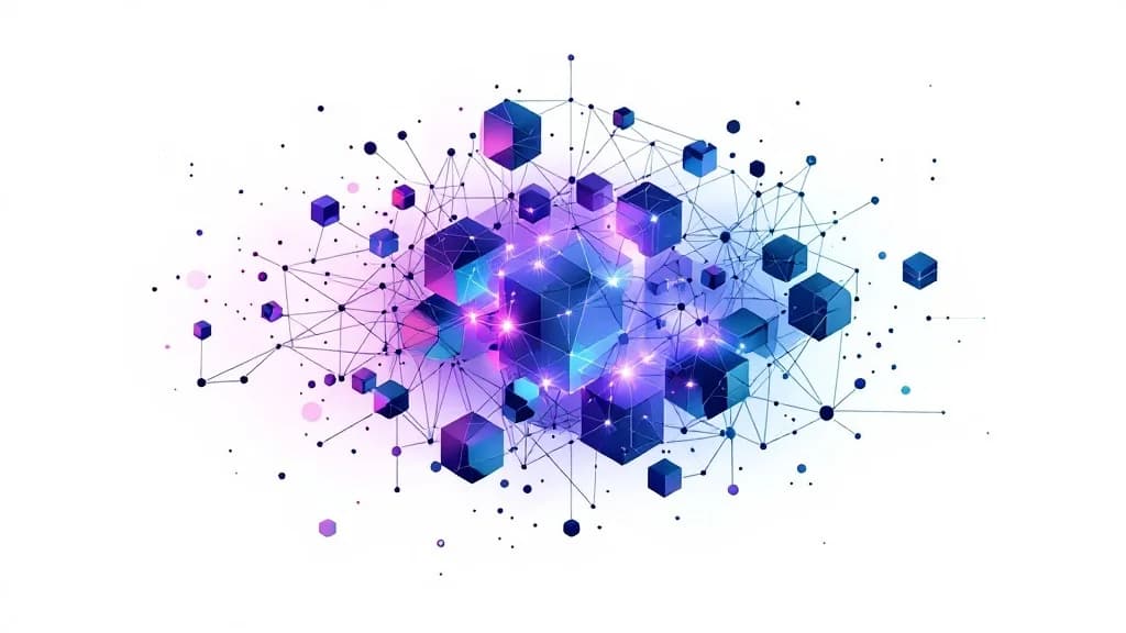 Un petit groupe resserré de nœuds lumineux aux formes variées travaillant en étroite collaboration, illustrant une équipe pilote soigneusement composée
