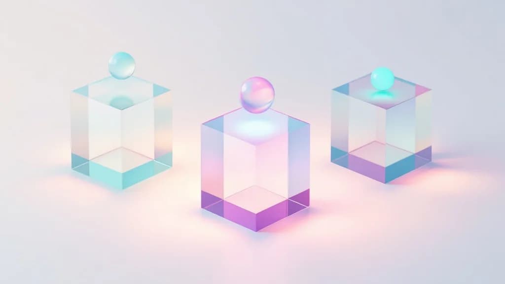 Trois blocs de verre identiques alignés sur une surface claire, chacun surmonté d'une petite sphère lumineuse : trois nœuds redondants sous surveillance